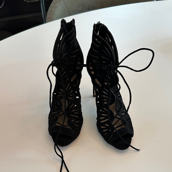 Zara Elegant Black Lace-Up Women's Stiletto with red bottoms added - Picture 1 of 5